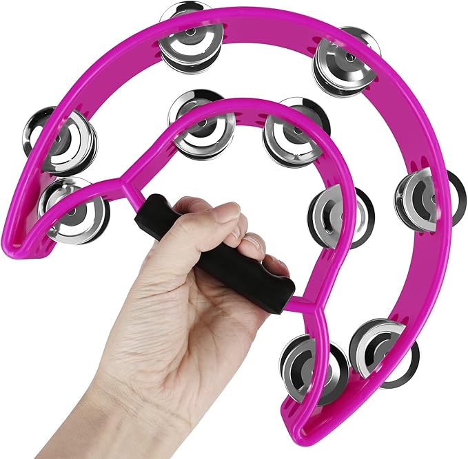 EastRock Double Row Tambourine,Metal Jingles Hand Held Percussion-Half Moon Tambourine for Adults, KTV, Party(Purple)