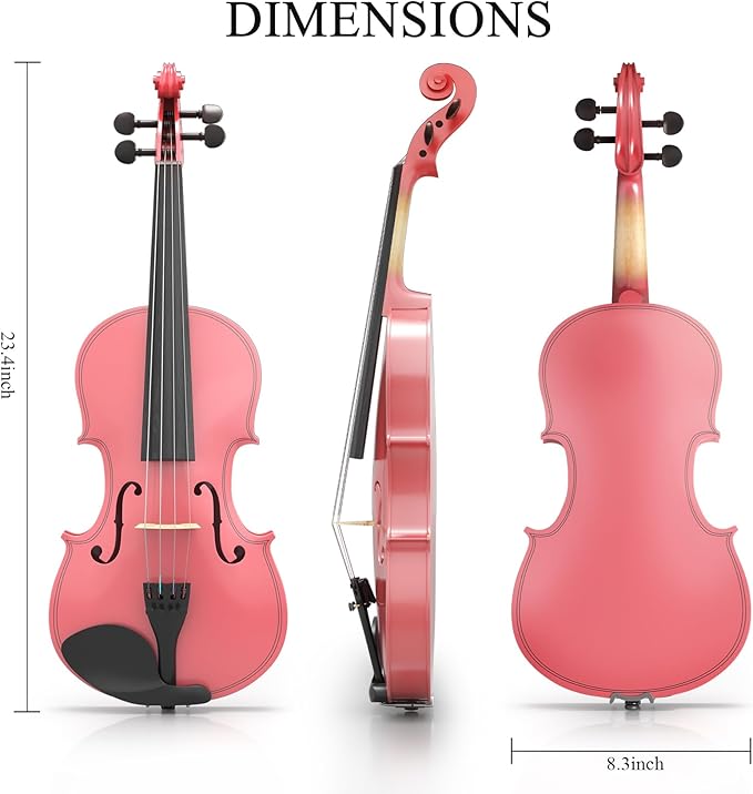 4/4 Beginner Violin for Adults, Complete Full Size Violin Kit with Portable Case, Bow, Rosin, Pink