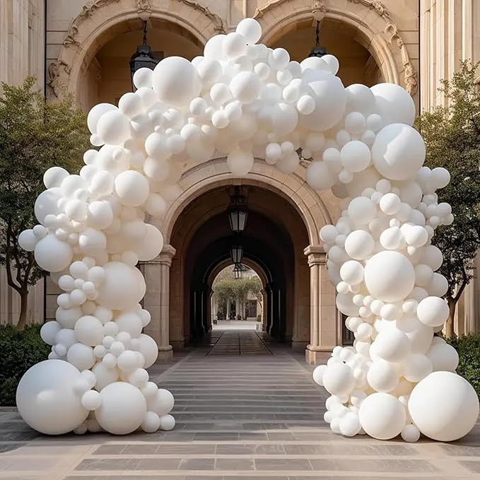 140pcs Balloon Arch Kit, White Balloons of Different Sizes Pack of 18 12 10 5 Inch Party Balloon Kit for Birthday Party or Balloon Arch as Graduation Wedding Baby Shower Anniversary Party Decorations