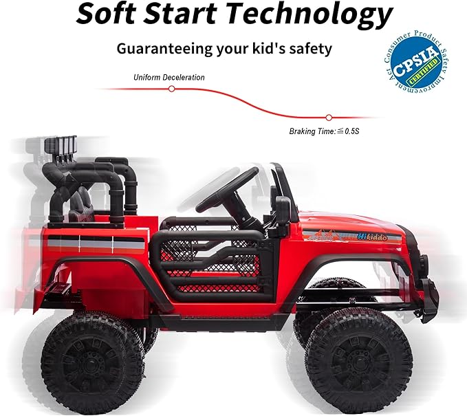 4WD Kids Ride on Car Truck, 12V 7Ah Kids Electric Vehicles Car Ride on Toy for Toddlers 3-5 with Remote Control - Red