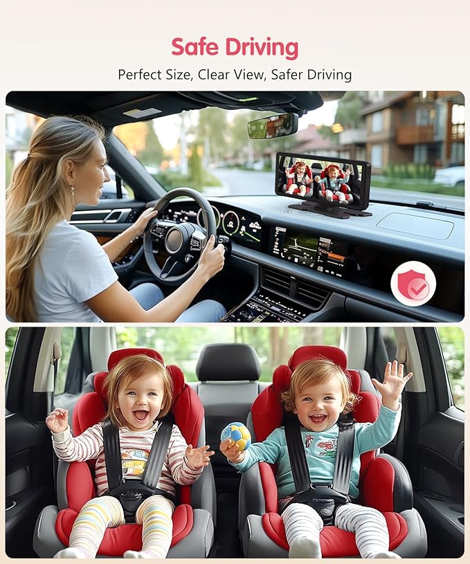 BM5PRO Double Car Camera for 2 Baby,7.2" 1080P Split Screen with IR Night Vision, Real-Time Monitoring Baby Car Camera,Easy Install, Family Travel Companion for Kids & Pets