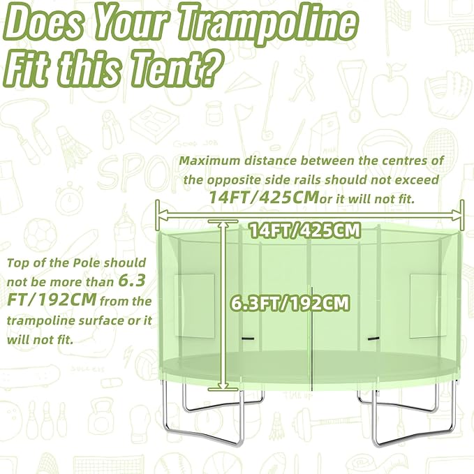 Gardenature 10FT/12FT/14FT Trampoline Tent(Tent Only), Fit Round Trampolines, Shade Cover with LED Light, Outdoor Trampolien Accessories, Anti-Tear, Beige