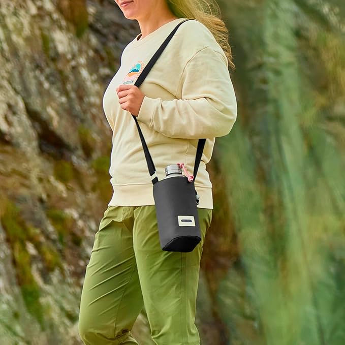 BLACK + BLUM Insulated Bottle Bag - For Adults and Kids - Made with Recycled PET and BPA Free - Bottle Bag for On The Go, Black