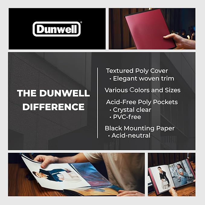 Dunwell Photo Album 8x10 (Ruby) with Black Mounting Paper, 8 x 10 Photo & Art Portfolio Presentation Book, 24 Clear Sleeves, Each Shows 48 Pages, Professional Photography Book for Pictures, Artwork