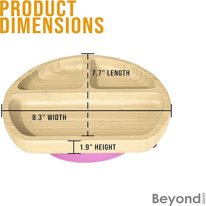 Abiie Octopod Bamboo Dish - Kids Plates for 4 months and up, 3-Compartment Baby Plates with Suction, Triangle Bamboo Baby Plate, Mess-Free Toddler Suction Plates, Baby Feeding Supplies, 8.3x1.9x7.7 in