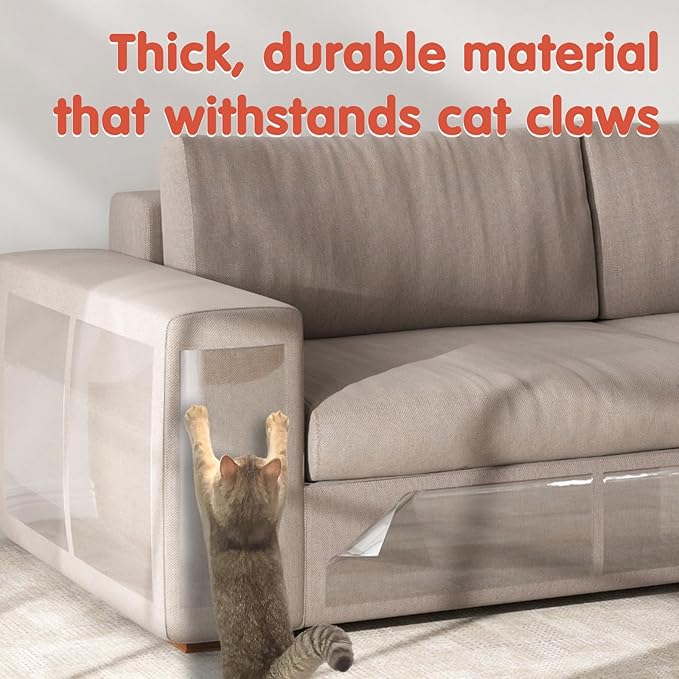 18 Pcs Large Cat Scratch Furniture Protector, Transparent Couch Protector from Cat Claws, Single-Sided Self Adhesive Anti Pet Deterrent Sofa Cover, 17in