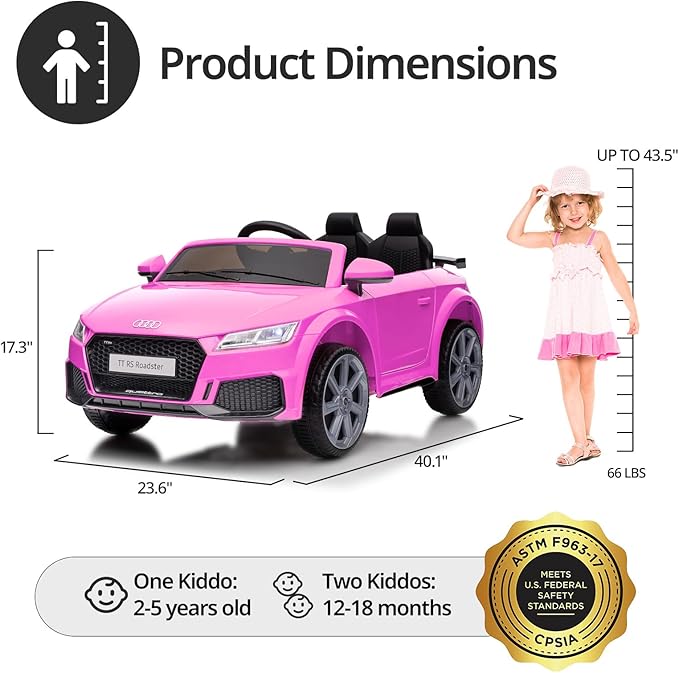 Electric Car for Kids, Licensed Audi 6V Kids Ride on Car Toy for Toddlers with Remote, Bluetooth - Pink