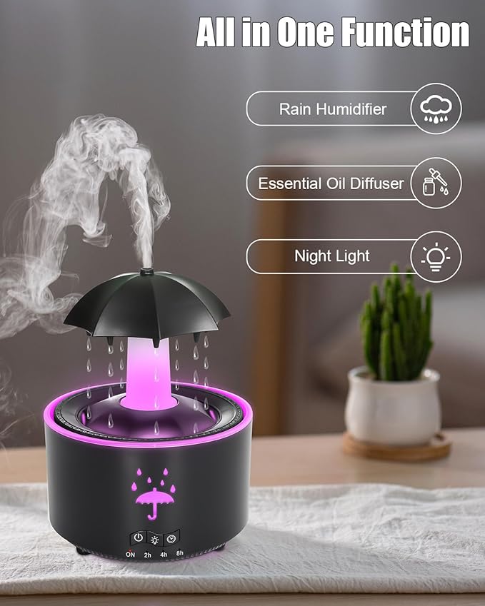 Aesthetic 2-in-1 Humidifier Oil Diffuser with Rotating Raindrop & 7 LED Mood Lights,Cool Mist Humidifier Quiet Variable Mist for up to 24 Hrs,Easy to Fill & Clean, Auto Shut-Off