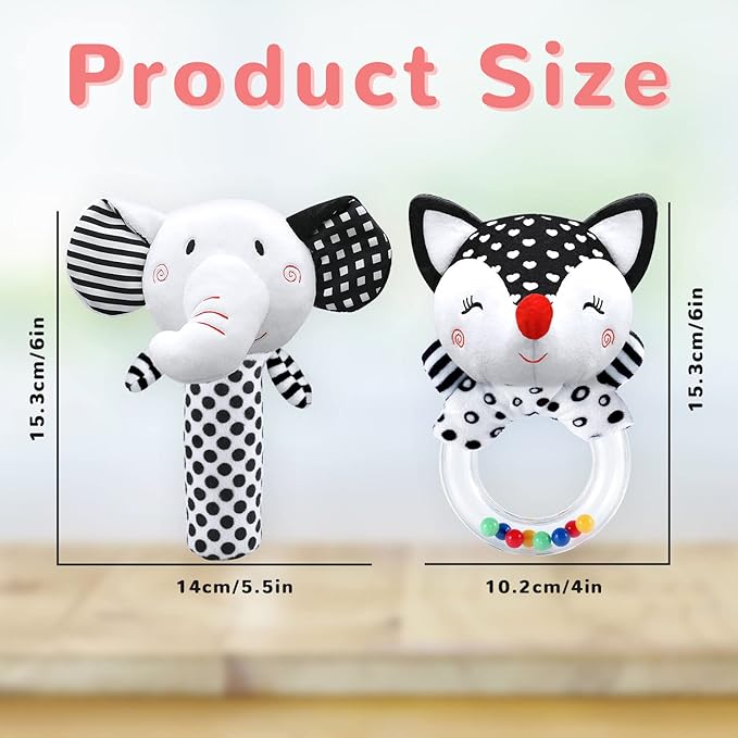 Baby Rattles 0-6 Months Baby Toys 0-6 Months, Newborn Toys 0 3 Months Brain Development, Infant Toys 0-6 Months Baby Sensory Toys Soft Rattles for Babies 0-6 Months Shower Party Gift