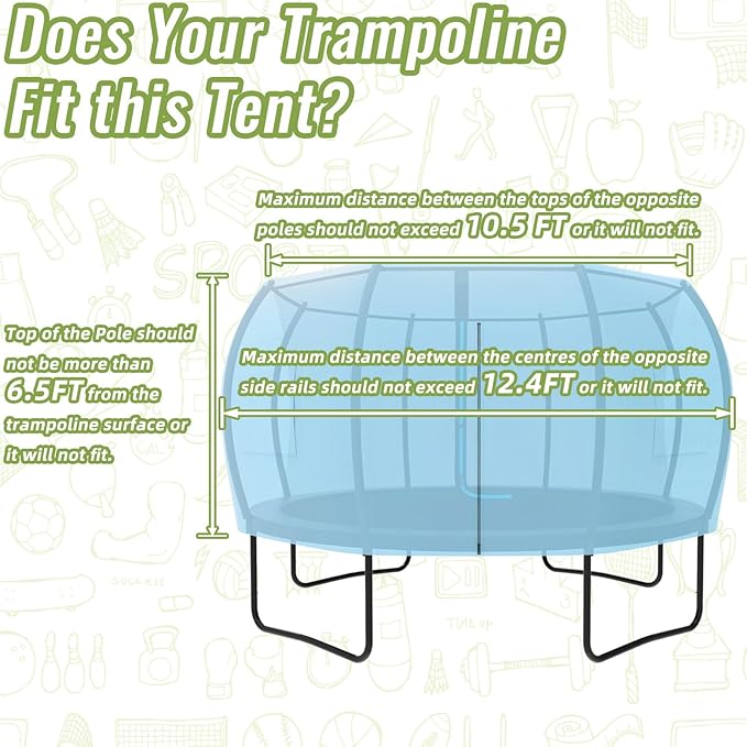 Gardenature 10FT/12FT/14FT Trampoline Tent(Tent Only), Fit Round Trampolines, Shade Cover with LED Light, Outdoor Trampolien Accessories, Anti-Tear, Beige