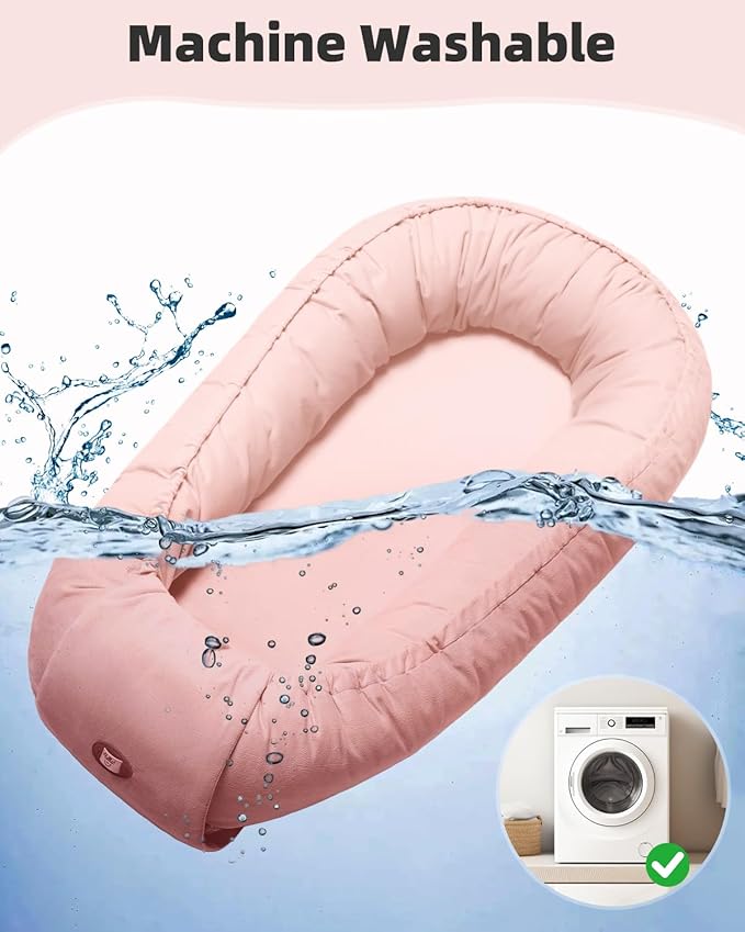 Baby Lounger for Newborn 0-24 Months, Breathable & Soft Infant Lounger, Adjustable Tummy Time Lounger for Home and Travel, Baby Girls & Boys Newborn Babies Essentials Stuff, Pink