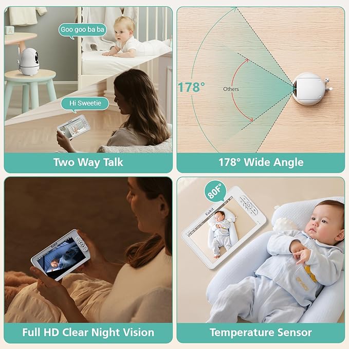 7" 1080P Full HD Video Baby Monitor No WiFi,100 Hrs 5000mAh Battery Runs 4 Days,4X Zoom,Remote 355° Pan-Tilt,2-Way Talk with Temp Alert/Lullabies/VOX