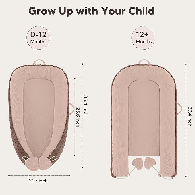 Baby Lounger - Infant Lounger Pillow for Newborn 0-24 Months, Soft, Breathable & Portable Baby Lounger Pillow for Boys & Girls, Cozy Baby Floor Seat for Home & Travel (Sand)