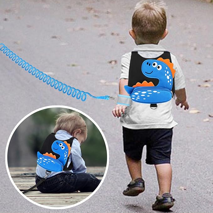 Accmor Toddler Harness Leash with Anti Lost Wrist Link, Cute Dinosaur Kids Harnesses Children Leashes, Baby Walking Harness Keep Child Close Wristband Strap for Boys Travel