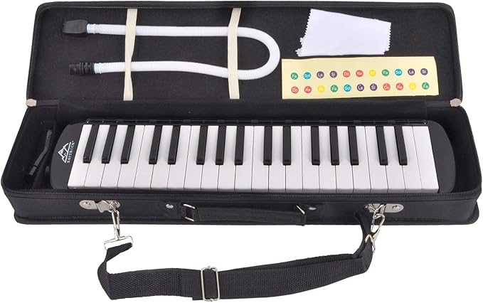 EastRock 37 Key Melodica Instrument Air Piano Keyboard Soprano style Pianica with Mouthpiece Tube Sets and Carrying Bag Black