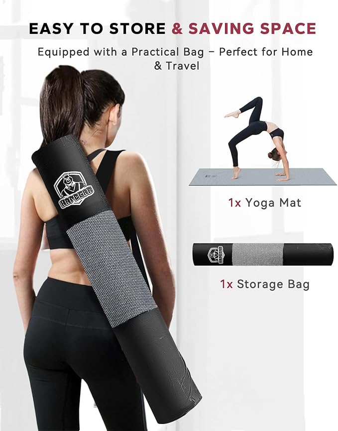 HAPBEAR Large Yoga Mat - 72"x36" Extra Wide Exercise Mat - 1/4" Thick Dual Color PVC | Anti-Slip Surface & High Cushioning - Ideal for Yoga, Pilates & Home Workouts - Bonus Mesh Bag