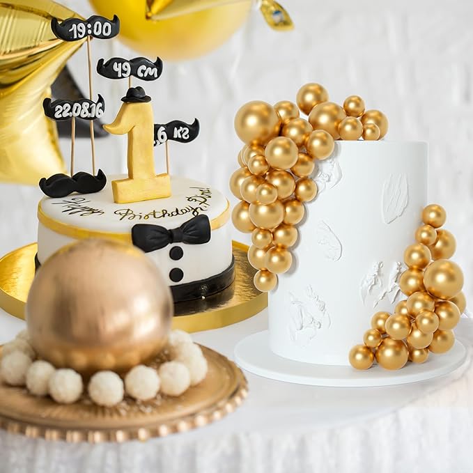 75 Pieces Gold Cake Balls Topper Decorations Foam Cupcake Topper Mini Balloon Cake Topper Balls Cake Picks for Cake Deco Birthday Party Wedding