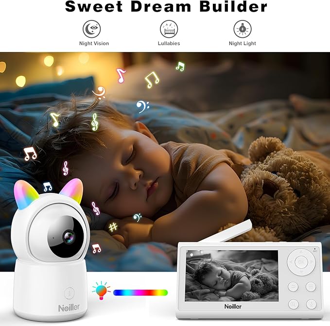 Baby Monitor, 4.3" Video Baby Monitor with 1080P Camera, Smart 2.4G WiFi Audio Monitor with Remote PTZ, Night Vision, 2-Way Talk, Sleep Mode, RGB Night Lights, Lullabies & 1000ft Range, APP Control
