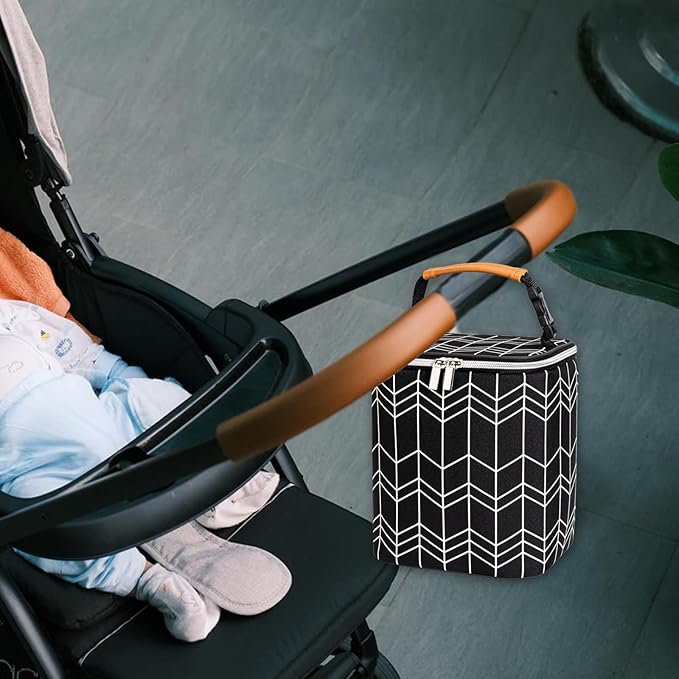 BreastMilk Cooler Bag with Ice Pack Fits 4 Baby Bottles Up to 9 Ounce, Baby Bottle Bag Fits for Nursing Mom Daycare, Black