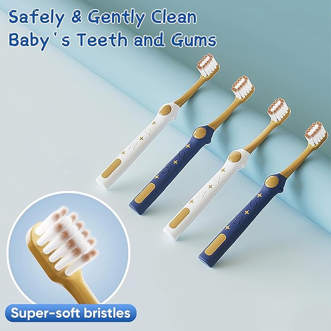 EASICUTI Extra Soft Kids Toothbrushes 4 Pack, Space Style Toddler Toothbrushes for Ages 2-12 Years, Baby Toothbrush 12 Months and up, Childrens Toothbrush Help Remove Plaque and Stains-Blue, White