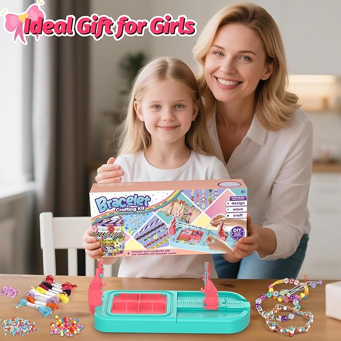 Friendship Bracelet Making Kit, Arts and Crafts Loom Bracelet Maker for Kids, Jewelry String Making supplies with 3 Thread Styles & 6 Bead Types, Christmas Birthday Gifts for Girls Ages 6 7 8 9 10+