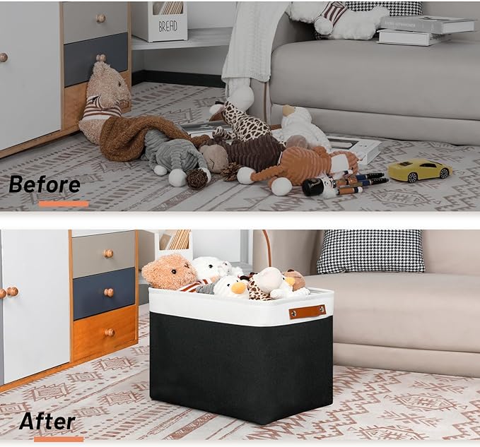 DULLEMELO Large Storage Baskets Fabric Storage Bins, Canvas Storage Basket for Shelf Toys, Decorative Large Storage Bins with Handle for Baby Gift(White&Black)