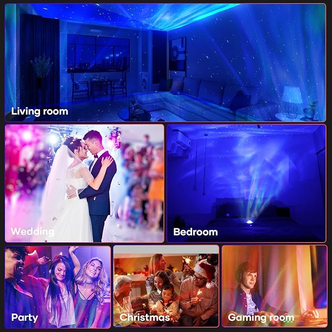 Galaxy Projector for Bedroom, Star Night Light with White Noise & Bluetooth Music, Aurora Remote Control & Timing, Party, Home (White)