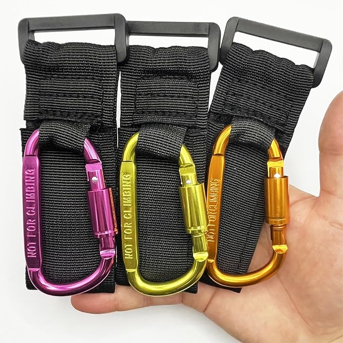 Baby Stroller Hook, Carry 30 lbs per Stroller Carabiner Clip, Adjustable Baby Stroller & Car Seat Hook for Hanging Diaper Bag, Wheelchair,Golf cart, Shopping and Pet Cart(2 Pcs Blue)