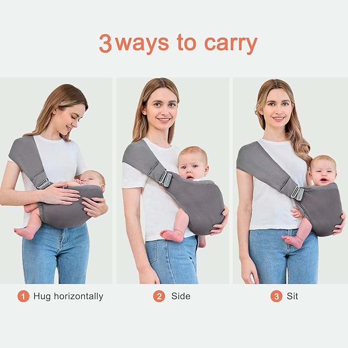 Baby Sling Carrier,Baby Carrier Newborn to Toddler,Toddler Carrier,Portable Lightweight & Spreadable Shoulder Straps (Dark Grey)