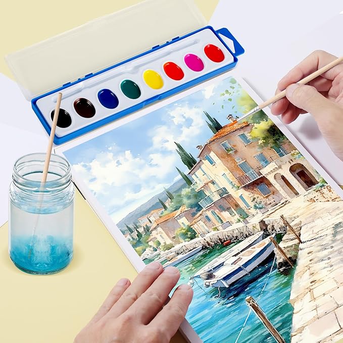 8 Colors Watercolor Paint Set for Kids,24 Pack Water Color Paints with Paint Brushes, Washable Paint for Classroom Art Activities Birthday Party Favors