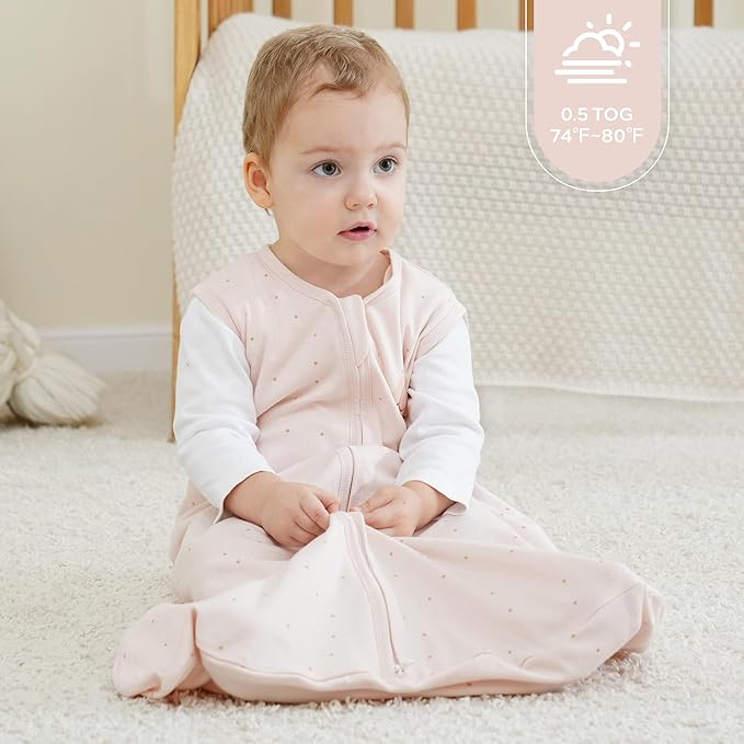 JELLYMONI Baby Sleep Sack 0-6 Months, 100% Cotton 3 Pack 0.5 TOG Baby Wearable Blanket Infant Sleep Sack with 2-Way Zipper Newborn Sleep Sacks