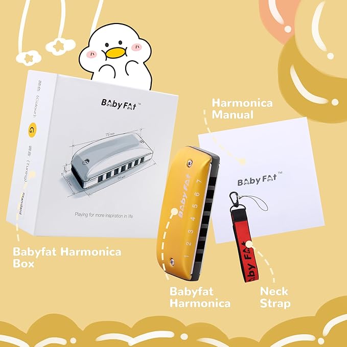 BabyFat 7 Hole Blues Mini Harmonica Set,Diatonic Harmonica with free lanyards,Gifts for Professional Players and Beginners,Easy-playing Musical Instrument(Key of G)