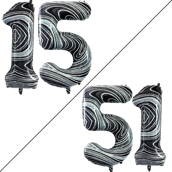 GOER Number 15 Balloons for 15th Birthday Sweet 15 Party Decorations,42 Inch Jumbo Foil Helium 51 Balloons for 51st Birthday Party Decoration (Marble Black)