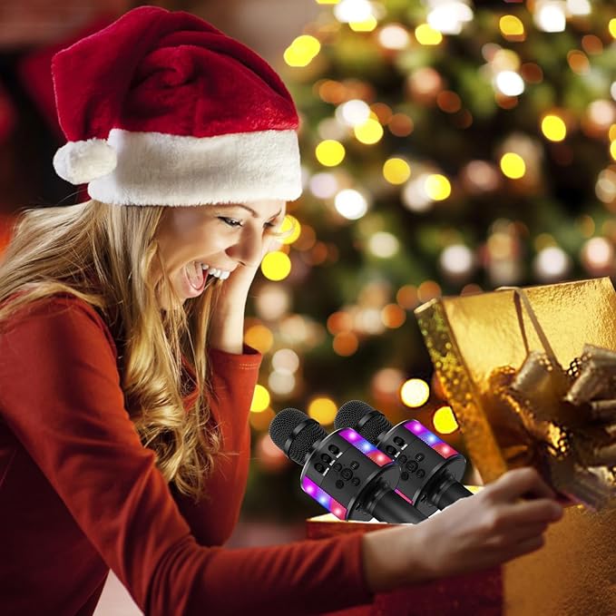 BONAOK Karaoke Microphone for Kids & Adults - Bluetooth Microphones Singing Mic with Disco Lights, Echo Effect, Built-in Speaker Portable Karaoke Player for Party Travel Gifts Q78(Black)