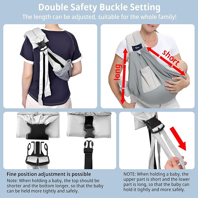 CUBY Mesh Baby Sling Carrier, Breathable Lightweight Baby Wraps Sling with Adjustable Strap- Easy to Wearing Soft Front Facing Baby Slings for Newborn Infant Toddler Carry Up to 40lbs(Gray Mesh)