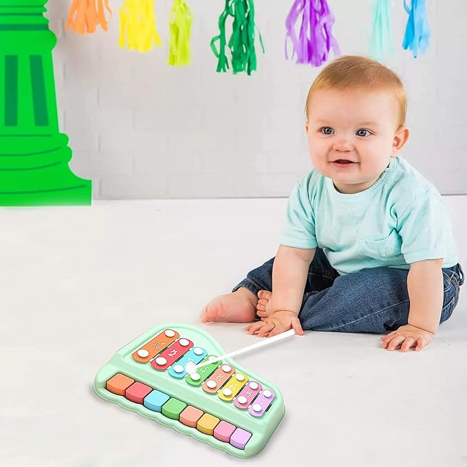 2 in 1 Baby Piano Xylophone for Toddlers 1-3 Years Old, 8 Multicolored Key Keyboard Baby Xylophone Piano, Preschool Educational Musical Learning Instruments Toy for Baby Kids Girls Boys