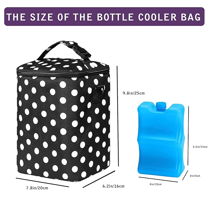Breastmilk Cooler Bag with Ice Pack Fits 4 Baby Bottles Up to 9 Ounce Insulated Baby Bottle Bag Breast Milk Cooler on The Go with Strap Baby Bottle Cooler Bag for Nursing Mom Daycare or Travel