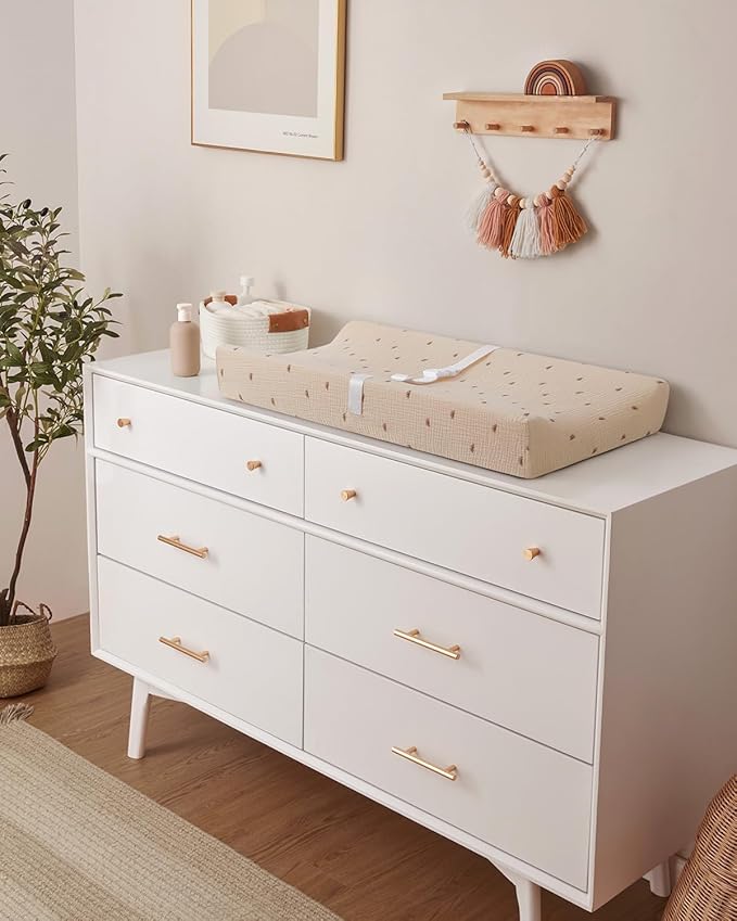 Blissful Diary Muslin Baby Changing Pad with Waterproof Lining Foam, Diaper Changing Table Pad with Cover for Dressers (Sunshine, Rectangular)