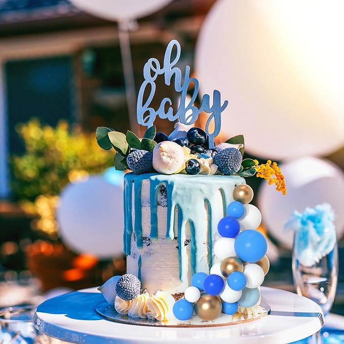 75 Pieces Cake Balls Topper Decorations Foam Cupcake Topper Mini Balloon Cake Topper Balls Cake Picks for Cake Deco Birthday Party Wedding(Blue Gold White Series)