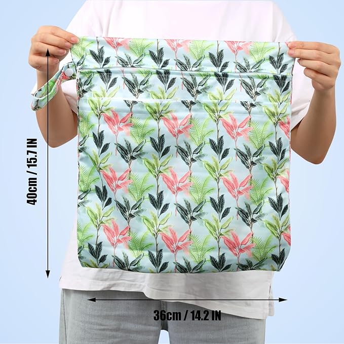 2pcs Cloth Diaper Wet Dry Bags, Waterproof Reusable Wet Bag with 2 Zipper Pockets & Handle, Washable Laundry Bags for Baby Adult Clothes Travel Beach Pool Daycare Yoga Gym Exercise Swimsuits,