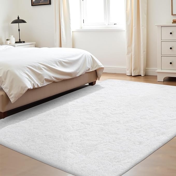 4x6 Area Rug for Living Room: Fluffy Shag Soft Washable Rugs Fuzzy Plush Indoor Carpet for Bedroom Nursery Playroom Dorm Kids Girls Boys Room (White, 4'x6')