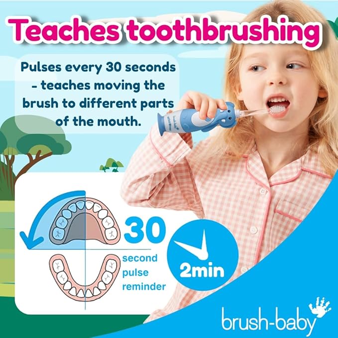 brush-baby WildOnes Kids Electric Rechargeable Toothbrush Elephant, 1 Handle, 3 Brush Heads, USB Charging Cable, for Ages 0-10 (Elephant)