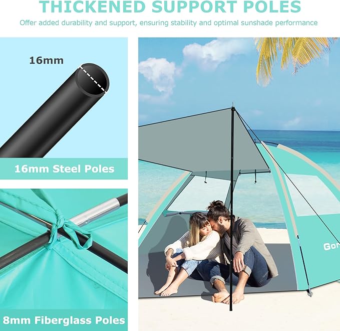 Gorich Beach Tent with Canopy - Easy Setup 3-4/5-6/7-8 Person Portable Sun Shelter, UPF 50+ UV Protection Sun Shade, Lightweight & Compact Beach Cabana for Family Travel