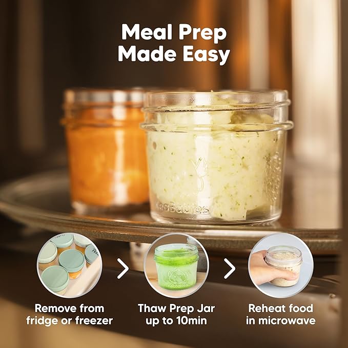 KeaBabies 6pk 4oz Glass Baby Food Containers with Lids - Leak-Proof, Microwavable Small Glass Jars, Baby Purees & Toddler Snack Storage Containers, BPA-Free, Dishwasher & Freezer Safe (Sage)
