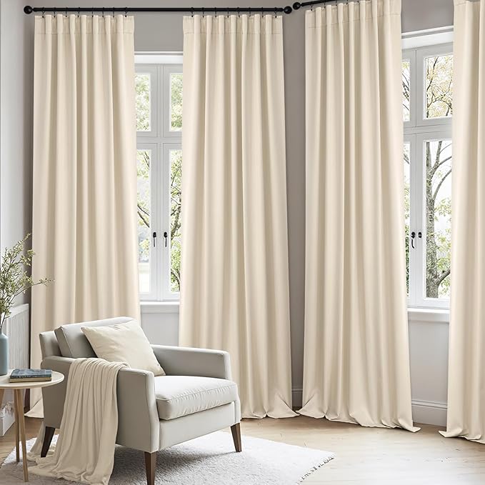 ANRODUO Back Tab Blackout Curtains for Bedroom Living Room, Rod Pocket Pinch Pleated Thermal Insulated Room Darkening Curtains 72 Inches Long 2 Panels, Cream Beige, 42 x 72 Inch