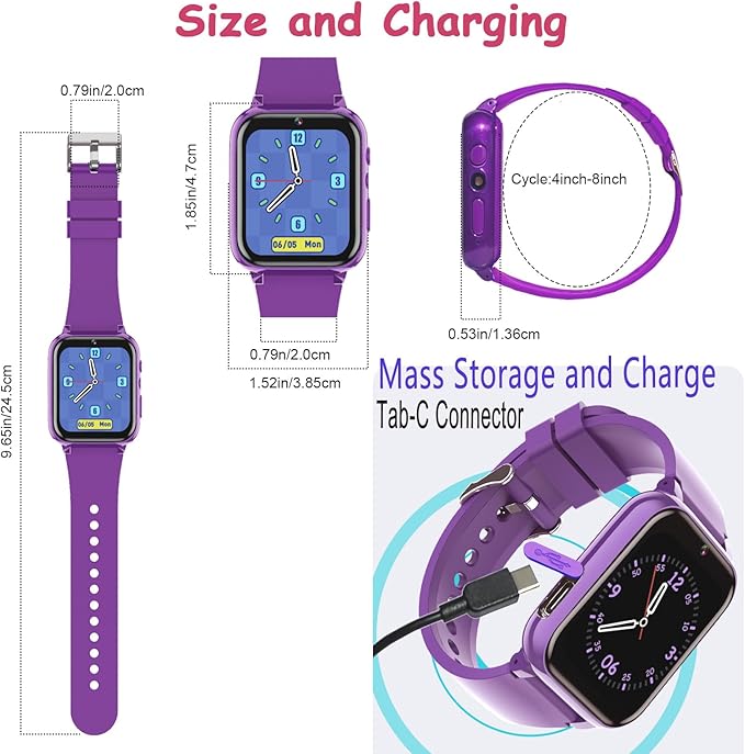 Goodatech 1.69'' Kids Smart Watch for Kids Boys Girls, HD Camera,26 Puzzle Games,Video Music Player,Pedometer,Flashlight,Alarm Clock, Christmas Birthday Gifts for 4-12 Years Children (Purple)