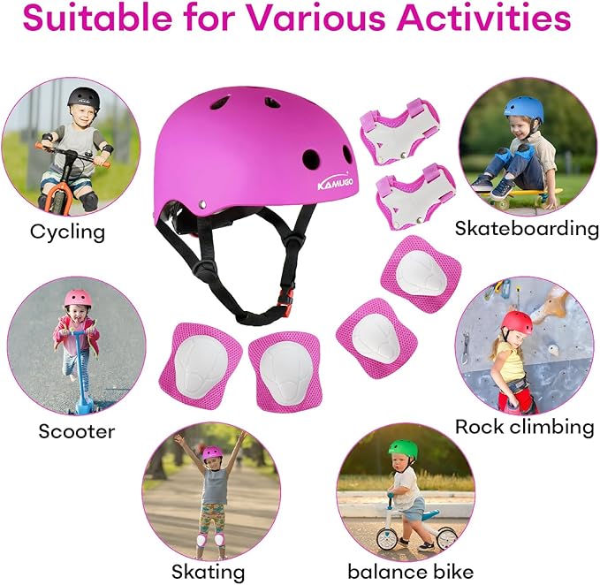 KAMUGO Kids Bike Helmet, Toddler Helmet for Ages 2-8 Boys Girls with Sports Protective Gear Set Knee Elbow Wrist Pads for Skateboard Cycling Scooter Rollerblading