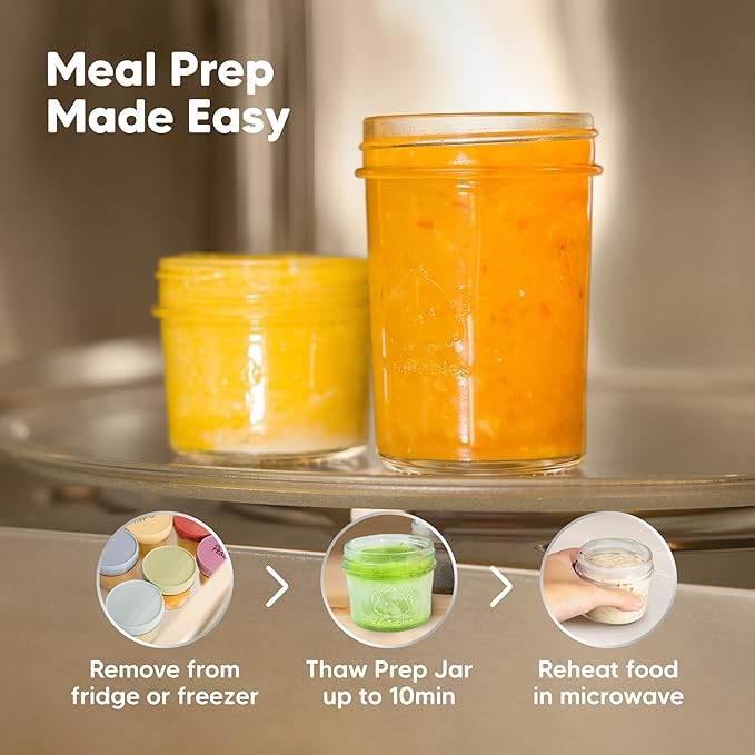 KeaBabies 4pk 8oz Glass Baby Food Containers with Lids - Leak-Proof, Microwavable Small Glass Jars, Baby Purees & Toddler Snack Storage Containers, BPA-Free, Dishwasher & Freezer Safe (Sage)