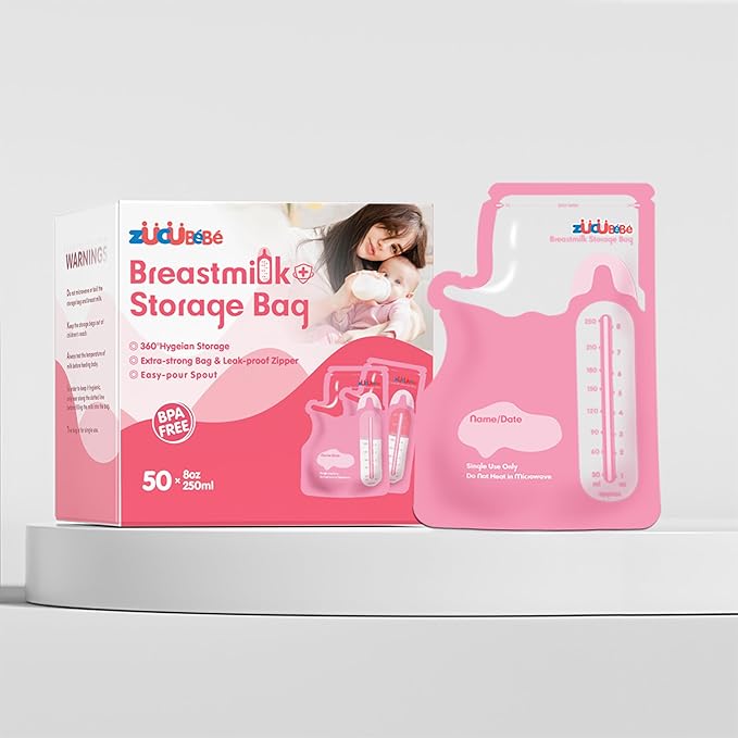 Breastmilk Storage Bags(50 Count),8oz Milk Storage Bags for Breastfeeding,BPA Free with Easy Pour Spout, Self Standing, for Refrigeration and Freezing Red