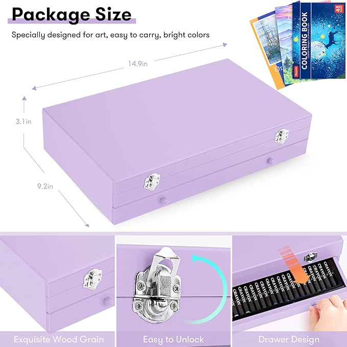 iBayam Stocking Stuffers for Kids Teens Adults, Birthday Party Art Supplies, Christmas Gifts for Teenagers, 150-Pack Wooden Art Set Crafts Drawing Painting Kit with 1 Coloring Book, 2 Sketch Pads